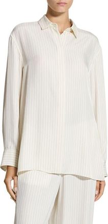Theory Stripe High-Low Button-Up Shirt in Rice Multi at Nordstrom, Size X-Large