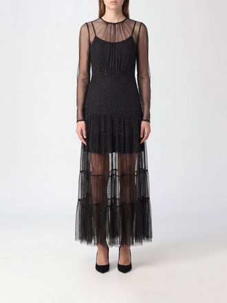 Twinset Long Evening Gown in Pleated Tulle with Lurex Threads