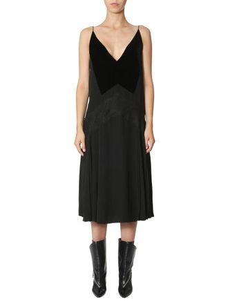 Givenchy V-Neck Velvet Detail Dress - Black