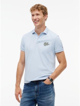 Tommy Hilfiger Mens Regular Fit Striped Undercollar Polo - Sky Blue - XXL