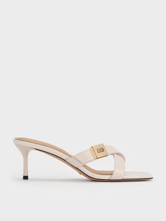 Charles & Keith Cody Leather Crossover-Strap Heeled Sandals
