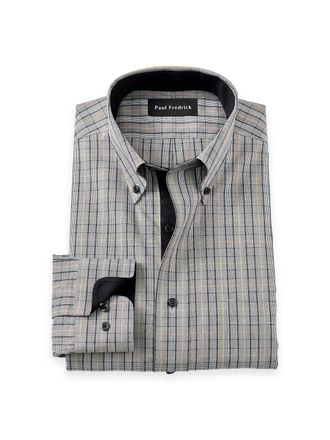 Paul Fredrick Slim Fit Non-iron Cotton Plaid Dress Shirt With Contrast Trim