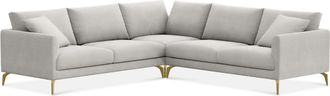 Castlery Lena L-Shaped Sectional Sofa Customized, Medium Grey Performance Fleece, Brass Legs, Spill Resistant, Removable Covers for Castlery