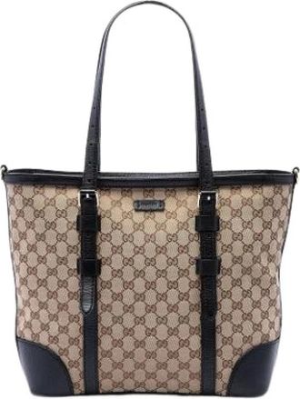 Gucci Pre-owned Canvas Satchel - Dames - Vintage Shopper - Beige - ONE Size - Leer - Vintage