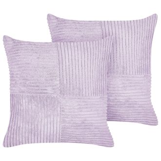 Beliani Beliani - Conjunto De 2 Cojines De Pana Violeta 43 X 43 Cm Patr&oacute;n A Rayas Moderno Millet