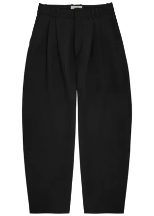 STUDIO NICHOLSON Line Pleated Linen and Wool-blend Trousers - Black - S