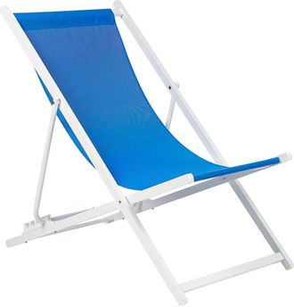 Beliani Tumbona De Jard&iacute;n De Metal Azul Blanco Respaldo Reclinable Plegable Locri Ii
