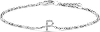 House of Brilliance 10K Gold Diamond Accent A-Z Initial Charm and Link Bracelet in White | P at Nordstrom