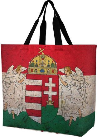 Generic Homect with Hungarian Flag Reusable Shopping Bags One Shoulder Grocery Tote Bag Waterproof Big Purse for Work Travel