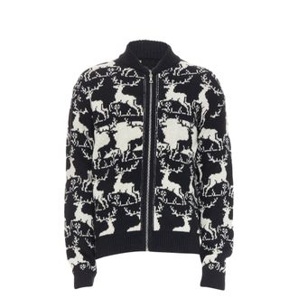 Dries Van Noten wool reindeer intarsia zip up jacket