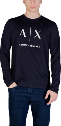 A|X Armani Exchange Tops, Heren, Blauw, XL, Katoen, Lange Mouw Ronde Hals Katoenen T-shirt