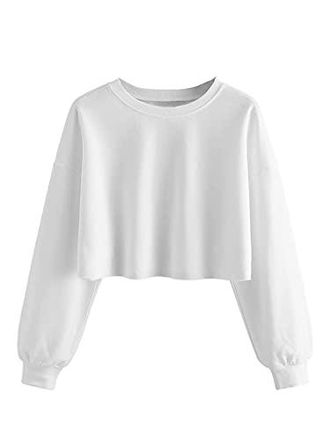 SOLY HUX Damen Crop Pullover Sweatshirt Langarm Oberteil Locker Crop Top Bauchfrei Langarmshirts Herbst Pulli Wei&szlig; XS