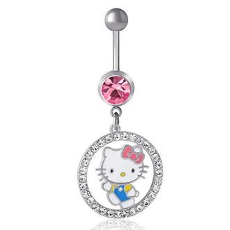 Hello Kitty 14G Stainless Steel Crystal Dangle Belly Button Ring in Silver at Nordstrom