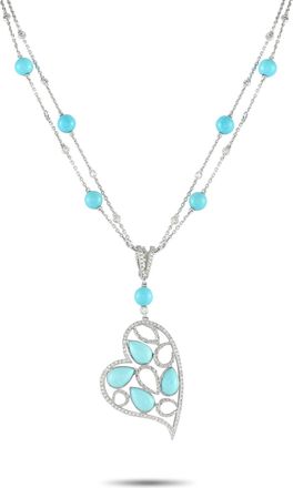 Luxury Bazaar 18K White Gold 1.05ct Diamond and Turquoise Heart Necklace MF07-080425