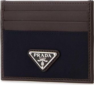 Prada Mens Dark Brown Leather Card Holder Bleu Portafogli Wallet