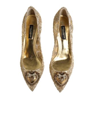 Dolce & Gabbana Womens Gold Taormina Lace Devotion Pumps Shoes Pa+pl+lamb