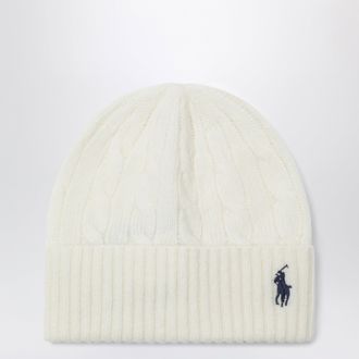 Polo Ralph Lauren Cable-knit logo beanie in cream wool and cashmere