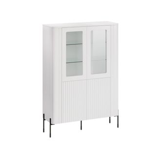 Dmora Vitrina Cimino, Vitrina De Sal&oacute;n Con Dos Puertas Y Detalle De Cristal, Elevada Del Suelo, 110 X 40 X 160 Cm, Color Blanco