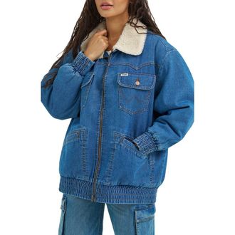 Wrangler Oversize Denim Bomber Jacket in Azurite at Nordstrom, Size X-Large