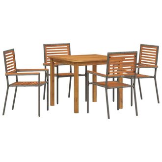 Berkfield Home 5 Piece Garden Dining Set Grey Poly Rattan Acacia