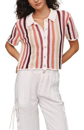 Bella Dahl Stripe Openwork Short Sleeve Crop Knit Button-Up Shirt in Beach Side Stripe at Nordstrom, Size X-Small