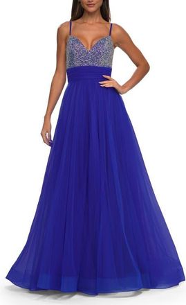 La Femme Tulle Gown with Full Skirt and Rhinestone Bodice in Royal Blue at Nordstrom, Size 12