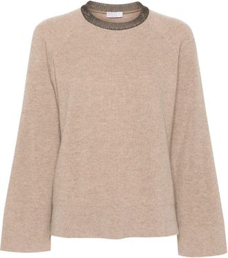 Brunello Cucinelli ribbed-knit cashmere sweater - women - Cashmere/Cotton/Elastane - S - Neutrals