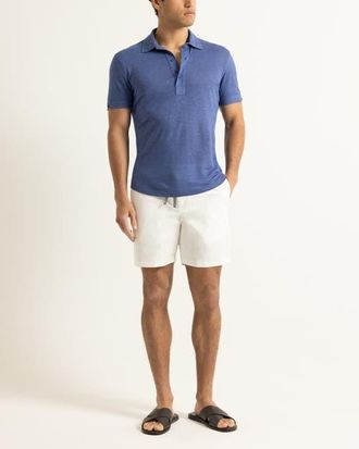 Orlebar Brown Sebastian Linen Tailored Fit Linen Polo Shirt in Nightfall Blue at Nordstrom, Size Xxx-Large