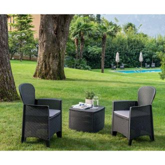 OEM Sal&oacute;n De Jard&iacute;n Con 2 Sillones Y Mesa De Resina Efecto Rat&aacute;n Color Antracita Tree