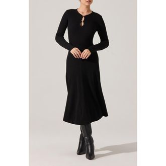 ASTR the Label Fallyn Rib Long Sleeve Sweater Dress in Black at Nordstrom Rack, Size Medium
