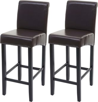 Hhg [nunca Usado] Juego De 2 Taburetes De Bar Hhg-717, Taburete De Bar Taburete De Mostrador, Madera, Marr&oacute;n, Patas Oscuras, Cuero