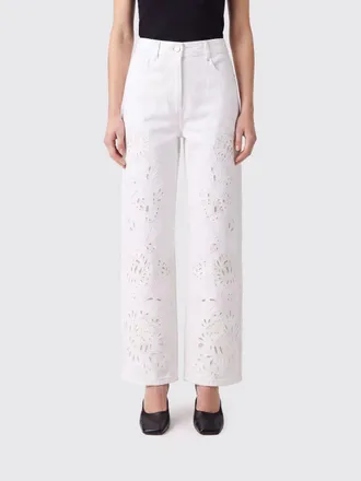 Farm Rio Pantaloni straight Richelieu in cotone a vita alta con inserti in pizzo