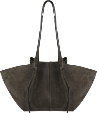 Yuzefi Winged Brown Suede Leather Tote Bag With Adjustable Handles