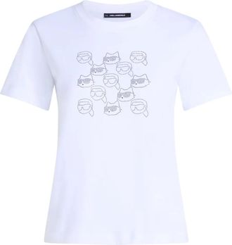 Karl Lagerfeld T-shirt con strass e logo - Bianco
