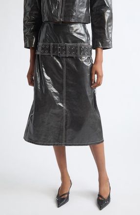 Diesel L-Ascar Belted Patent Leather Midi Skirt in Grey at Nordstrom, Size 40