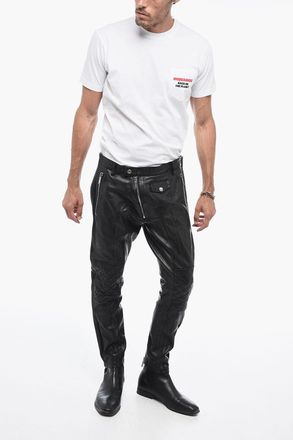 Dsquared2 Pantaloni Biker in Pelle con Dettaglio Zip Dsquared2