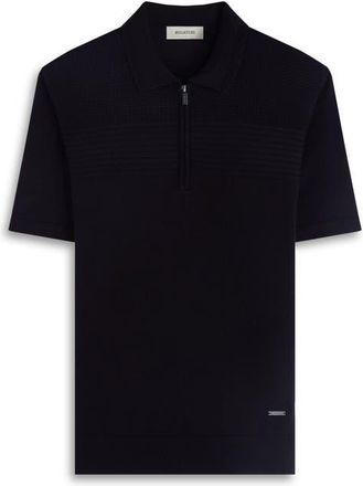Bugatchi Quarter Zip Cotton Blend Polo Sweater in Black at Nordstrom, Size Xx-Large
