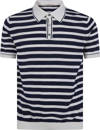 Nuur Two Tone Striped Short Sleeved Polo Neck T-Shirt