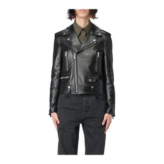 Saint Laurent Leather Jackets, female, Black, M, Cropped Leather Moto Jacket