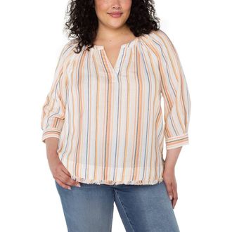 Liverpool L.A. Split Neck Top in Orange Multi Variegated Stripe at Nordstrom Rack, Size 1X