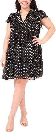CeCe by Cynthia Steffe Floral Embroidered Flutter Sleeve Tiered Dress in Rich Black at Nordstrom, Size 2X