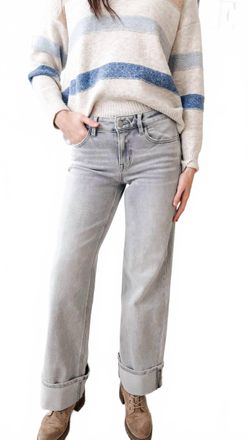 Flying Monkey Mid Rise Cuffed Wide Leg Jeans In Grey