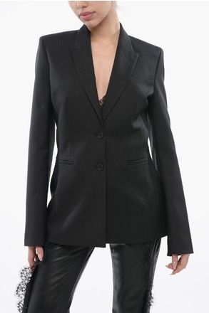 Off-white Womens FOR EVER Blazer Slim Fit CORPORATE TECH con Rever a Lancia in Black - Size 6 UK