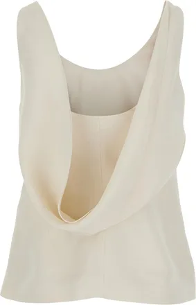 Brunello Cucinelli Womens Top With Draped Neckline White Viscose-Linen Tops