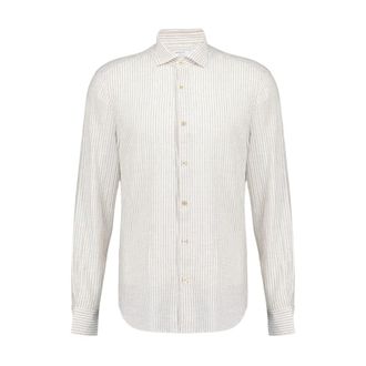 Boglioli Gestreept katoen-linnen overhemd - Heren - Casual Overhemden - Beige - 2XL - Katoen - Overhemden