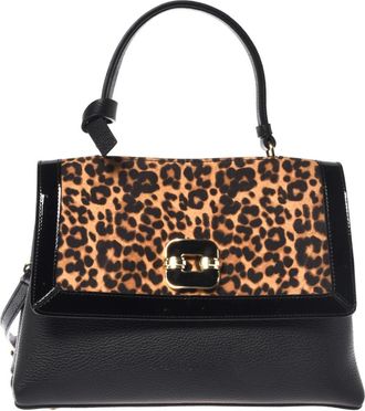 Baldinini Tassen, Dames, Zwart, ONE Size, Leer, Handtas van su&egrave;de met luipaardprint en generfd leer