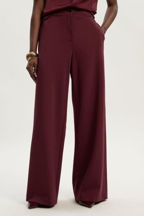 Karen Millen Ponte PU Wide Leg Pants in Burgundy at Nordstrom, Size 10