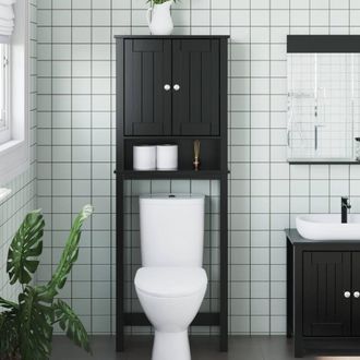 Berkfield Home Over-the-Toilet Storage BERG Black 60x27x164.5 cm Solid Wood