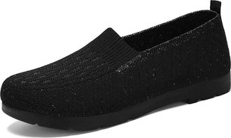 Generic Womens Breathable Knitted Round Toe Flat Shoes Comfort Soft-Soled Slip On Loafers Versatile Walking Work Shoes (Black,2)