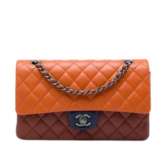 Chanel Pre-owned Quilted Lambskin Double Flap Shoulder Bag - Dames - Pre-owned - Oranje - Maat: ONE Size Leer